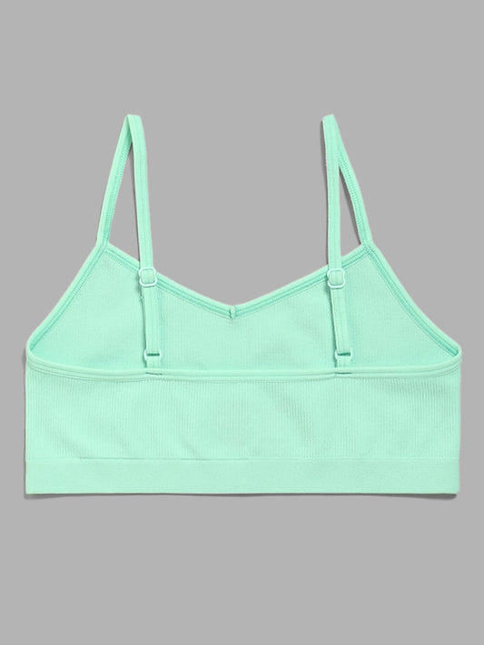 Y&F Kids Self-Striped Green Seamless Crop Top