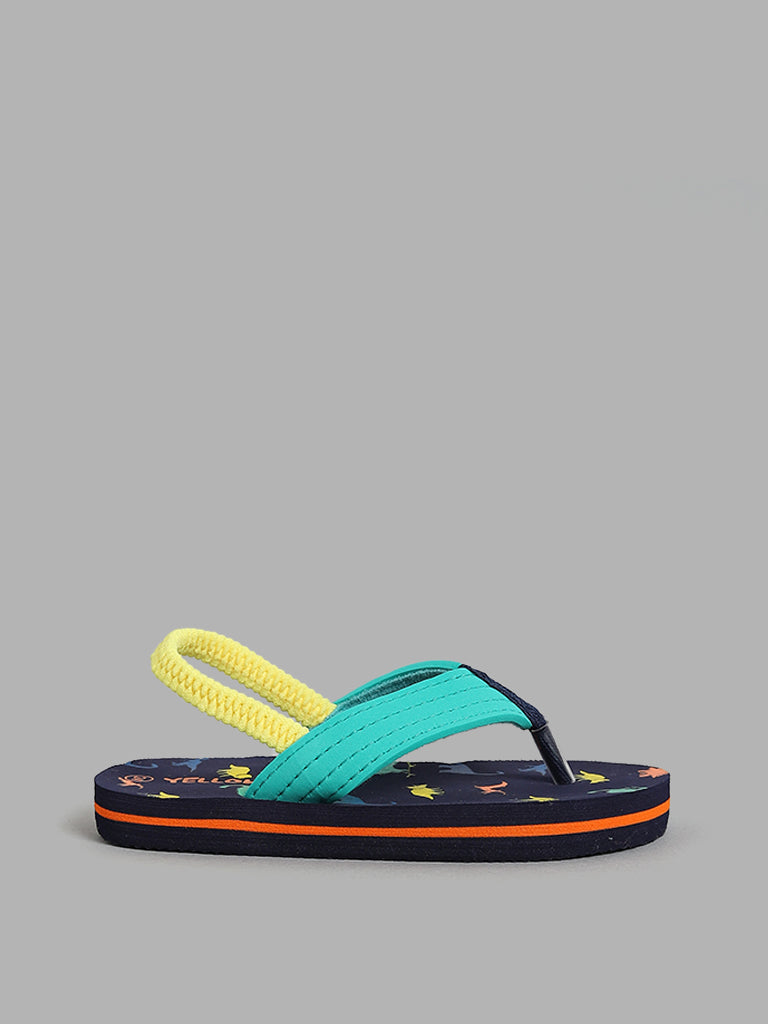 Yellow Navy Dino Printed Flip Flops