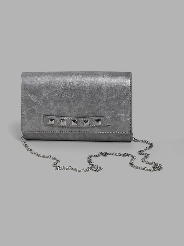 LOV Self Design Silver Sling Clutch