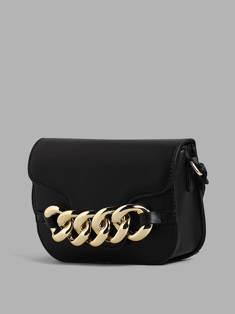 LOV Black Chain Accent Sling Bag