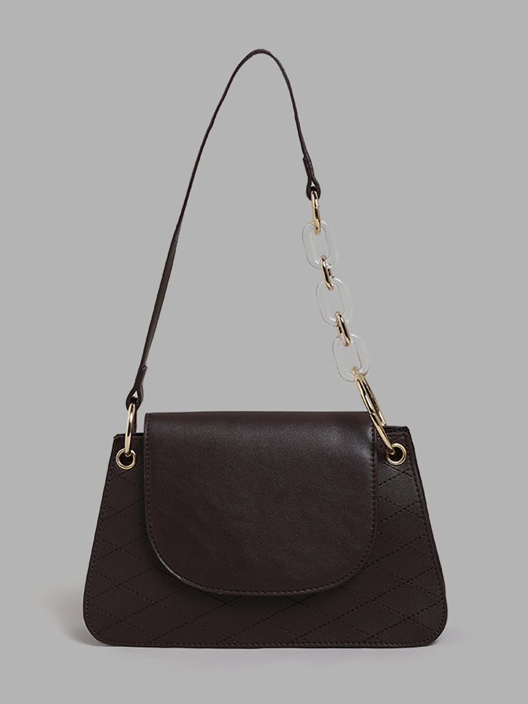 LOV Plain Brown Leather Shoulder Bag