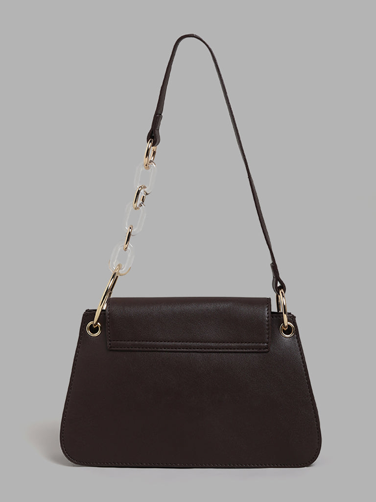 LOV Plain Brown Leather Shoulder Bag