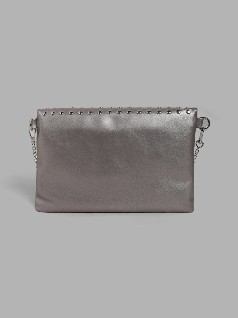 LOV Silver Toned Embellished Sling Clutch