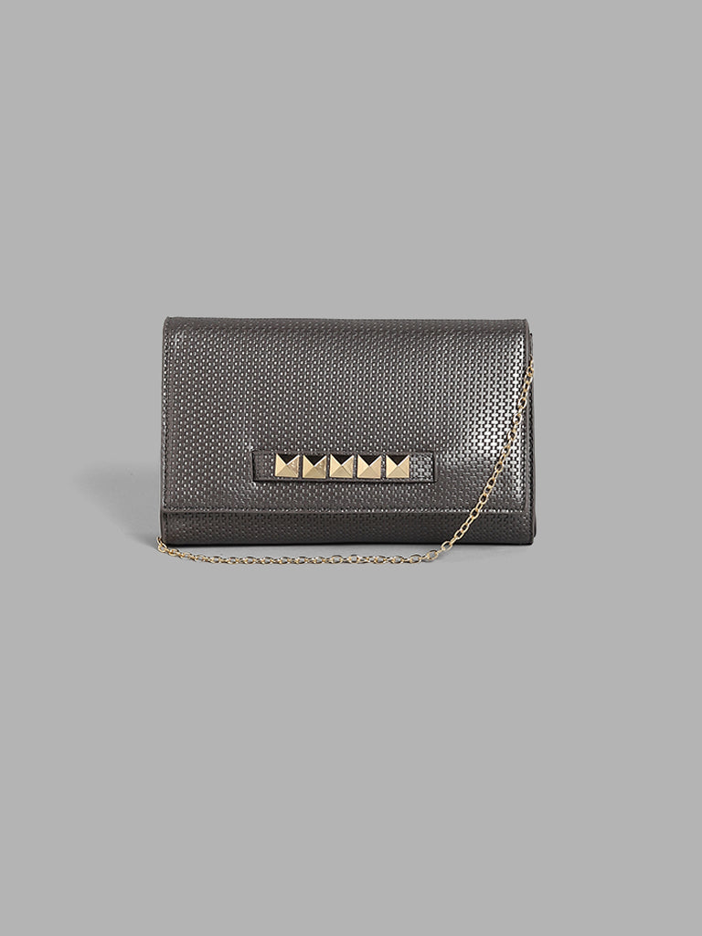 LOV Grey Textured Stone Accent Clutch