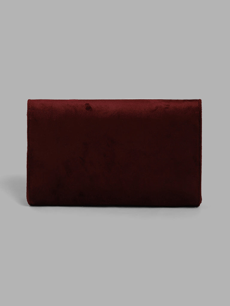 LOV Snap Closure Maroon Sling Clutch