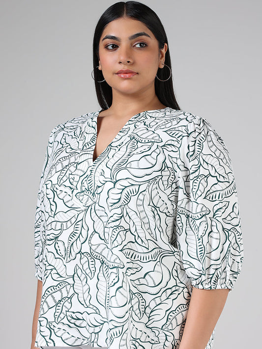 Gia Cream Leaf Printed Blouse