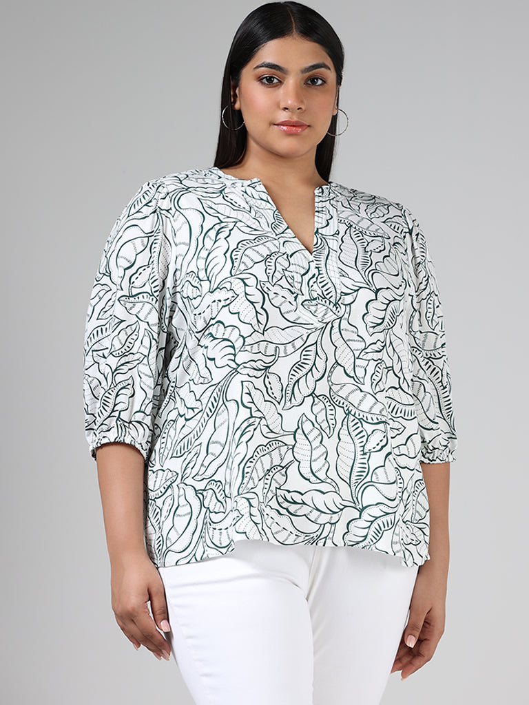 Gia Cream Leaf Printed Blouse