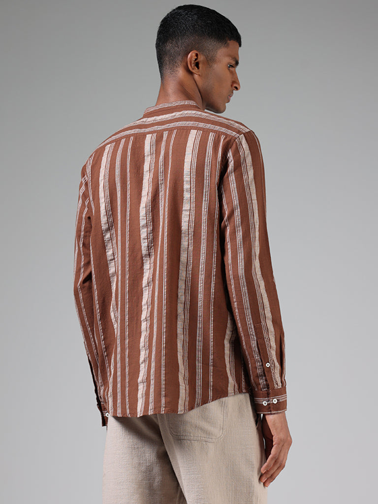 ETA Mocha Brown Striped Resort-Fit Shirt