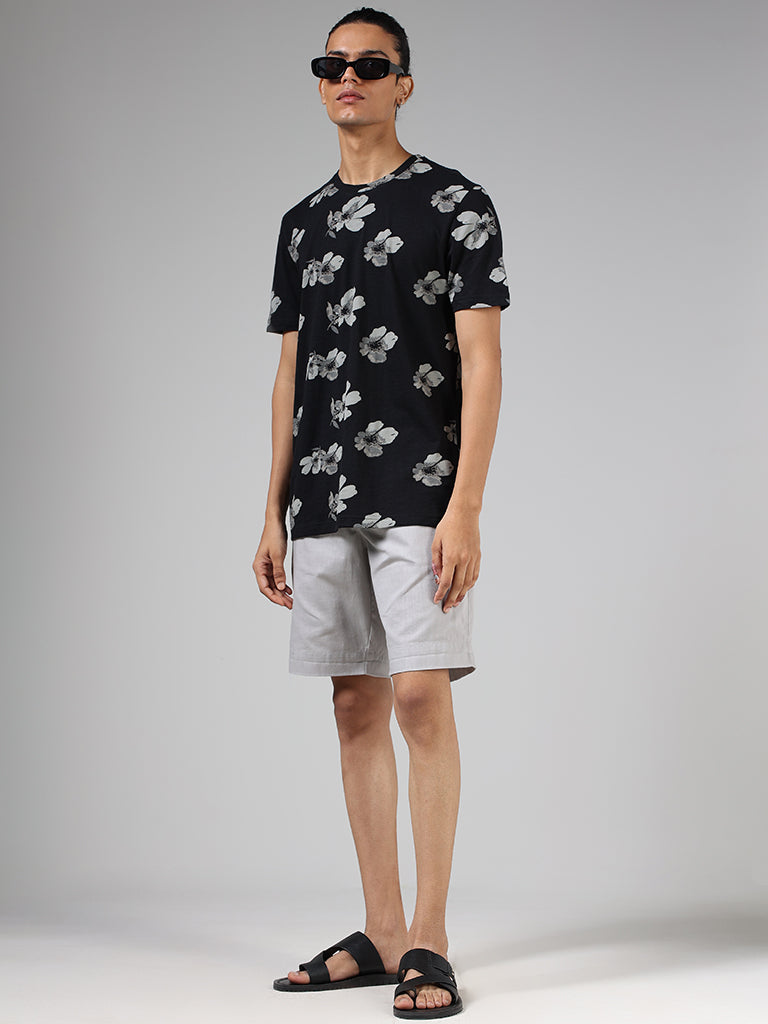 ETA Black Floral Printed Cotton Slim-Fit T-Shirt