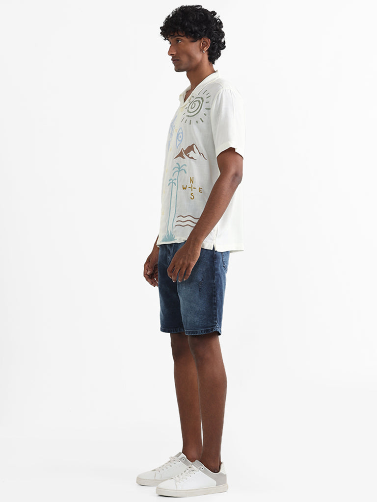 Nuon Off White Embroidered Relaxed-Fit Shirt