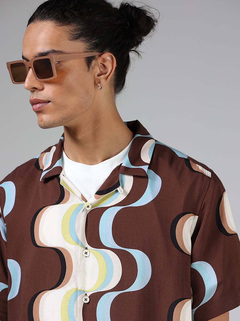 Nuon Brown Printed Relaxed-Fit Shirt