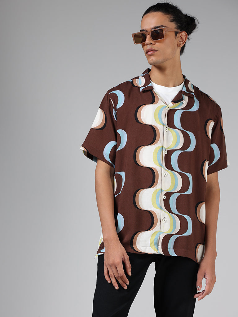 Nuon Brown Printed Relaxed-Fit Shirt