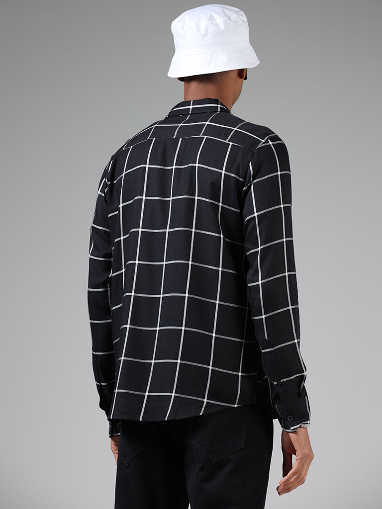 Nuon Black Windowpane Checked Relaxed-Fit Shirt