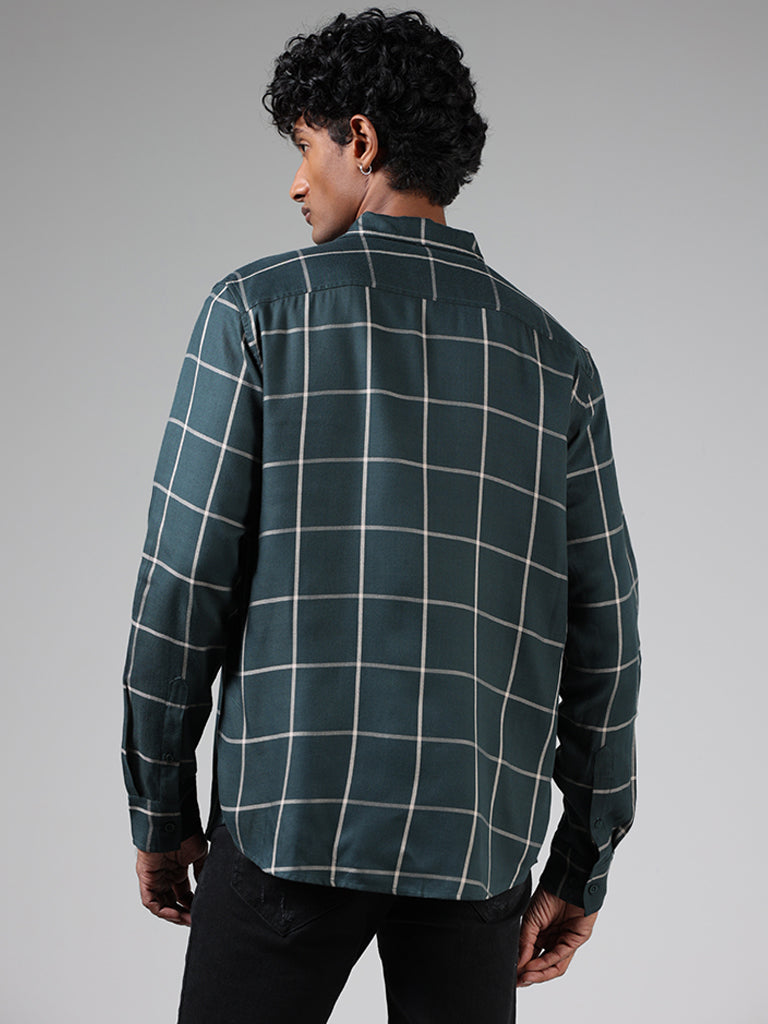 Nuon Emerald Green Windowpane Checked Relaxed-Fit Shirt