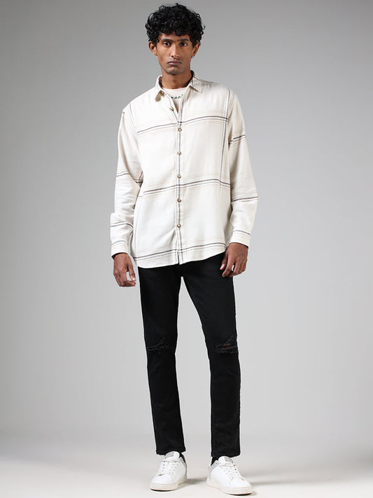 Nuon Off White Checked Relaxed-Fit Shirt