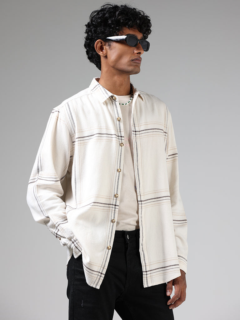 Nuon Off White Checked Relaxed-Fit Shirt