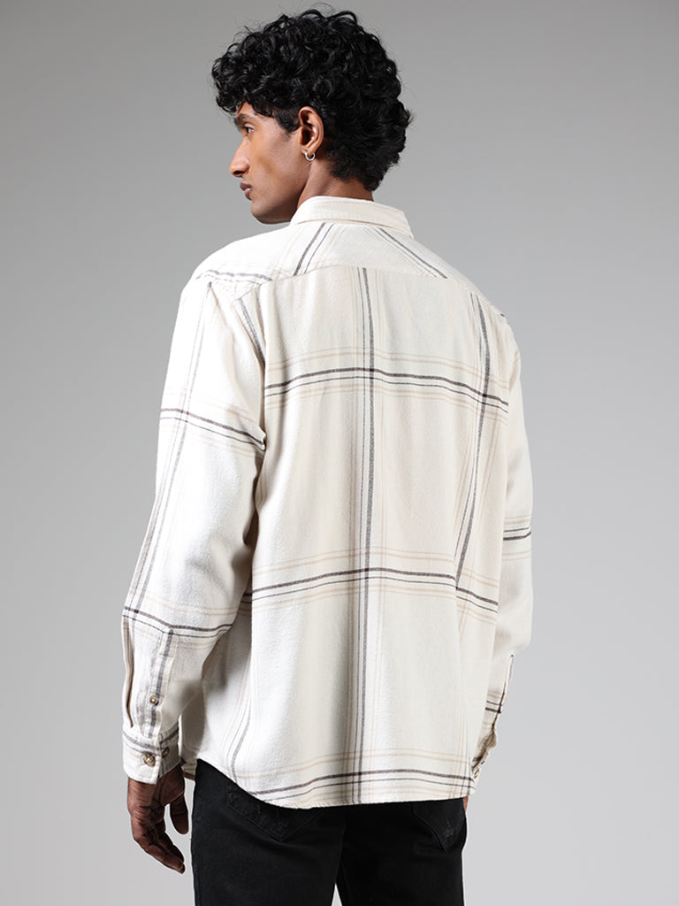 Nuon Off White Checked Relaxed-Fit Shirt