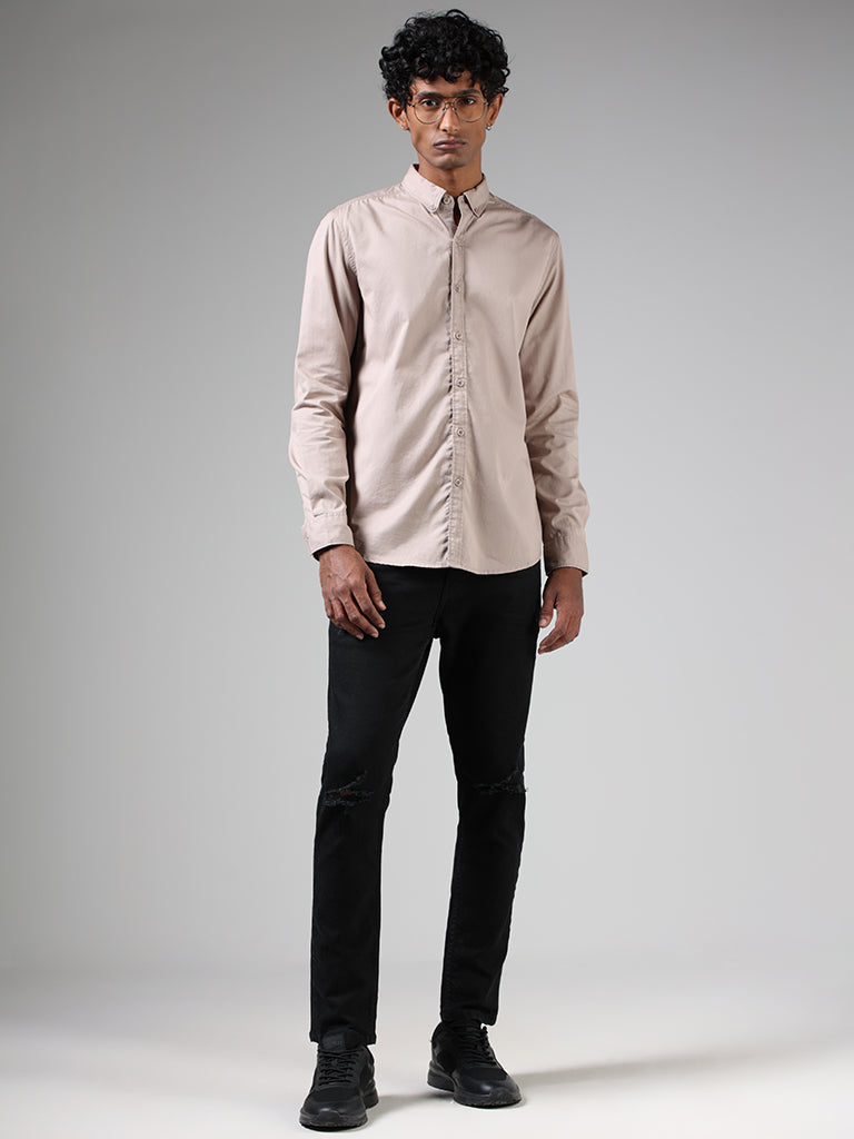 Nuon Beige Solid Slim-Fit Shirt