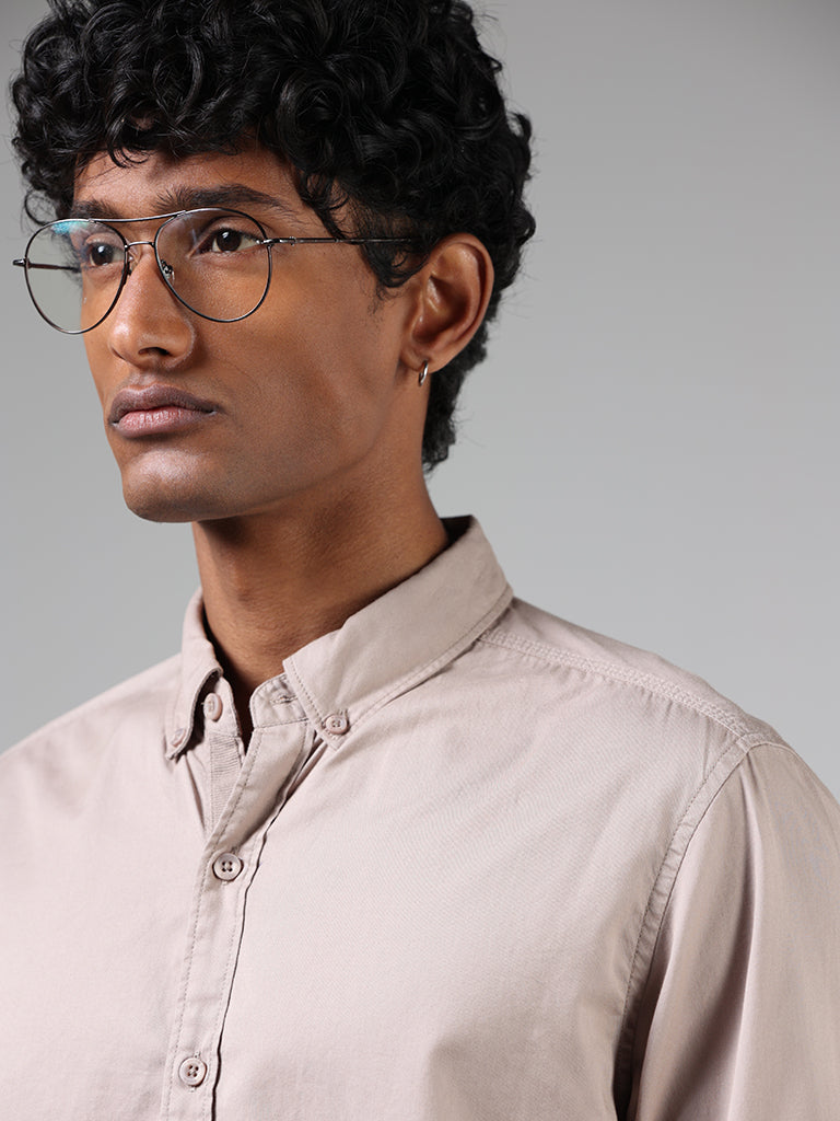 Nuon Beige Solid Slim-Fit Shirt