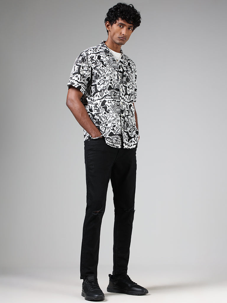 Nuon Black & White Abstract Printed Relaxed-Fit Shirt