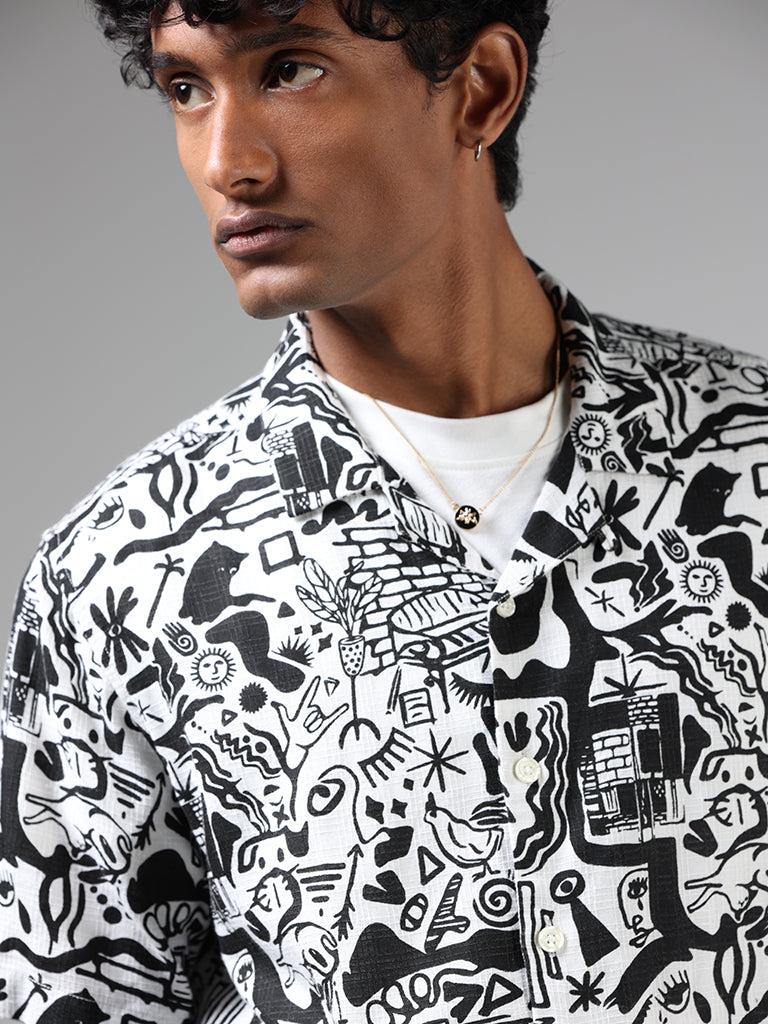 Nuon Black & White Abstract Printed Relaxed-Fit Shirt