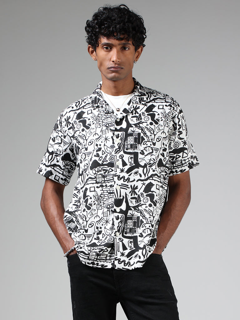 Nuon Black & White Abstract Printed Relaxed-Fit Shirt