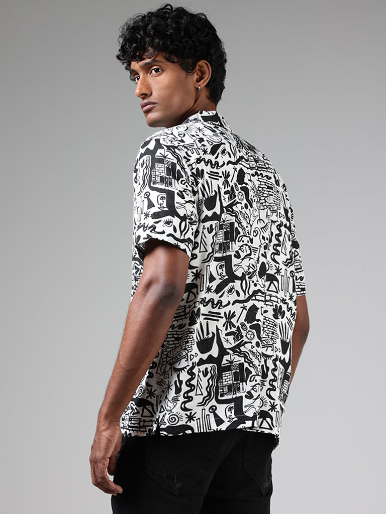 Nuon Black & White Abstract Printed Relaxed-Fit Shirt