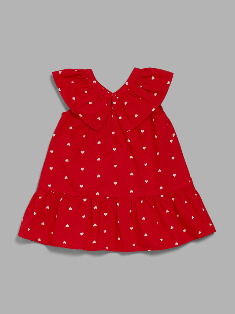 HOP Baby Red Heart Printed Tiered Dress