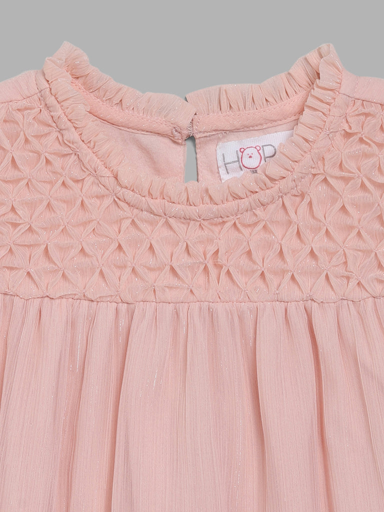 HOP Baby Peach Self-Patterned Pleated Dress