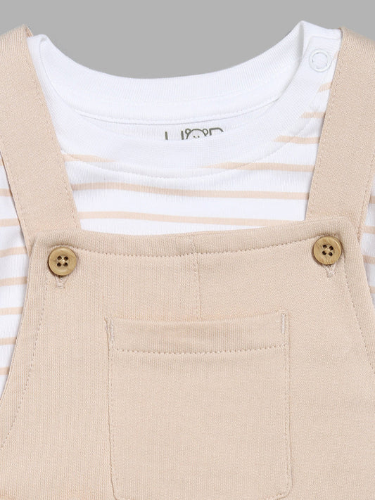 HOP Baby Stripe T-Shirt & Animal Print Light Beige Dungaree Set