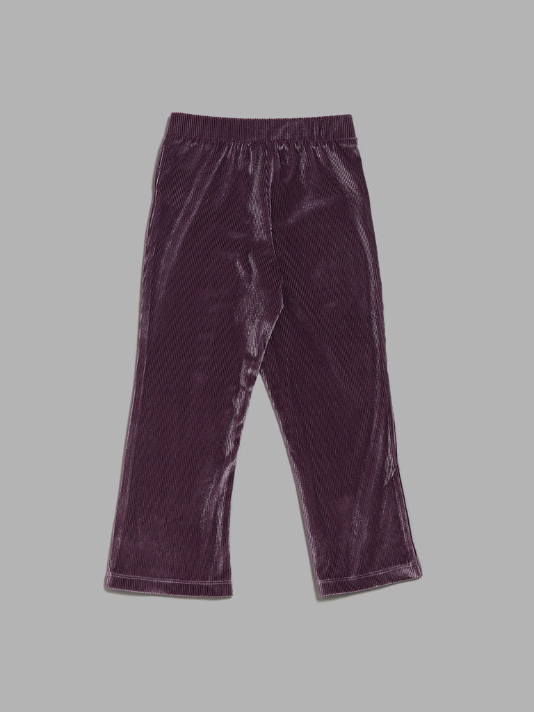 HOP Kids Lilac Velvet Wide Leg Trousers