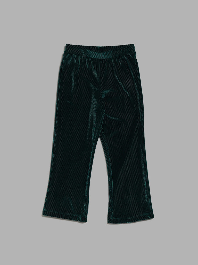 HOP Kids Green Velvet Wide Leg Trousers