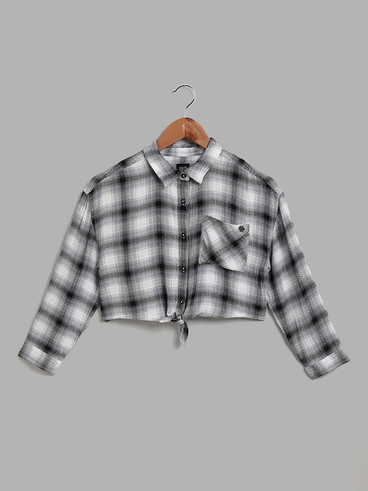 Y&F Kids Checked Black Crop Shirt