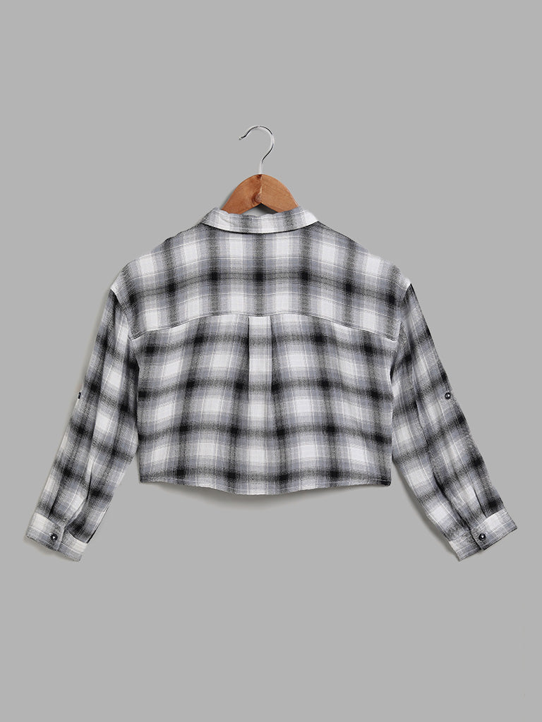 Y&F Kids Checked Black Crop Shirt