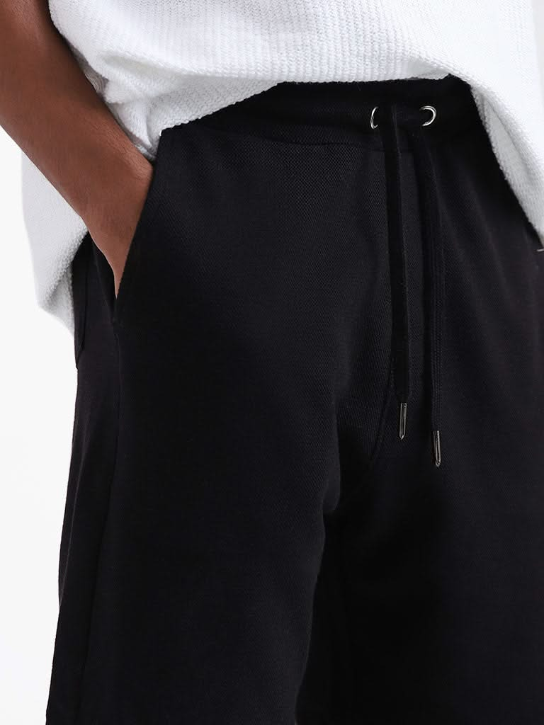 ETA Black Cotton Slim-Fit Mid-Rise Shorts