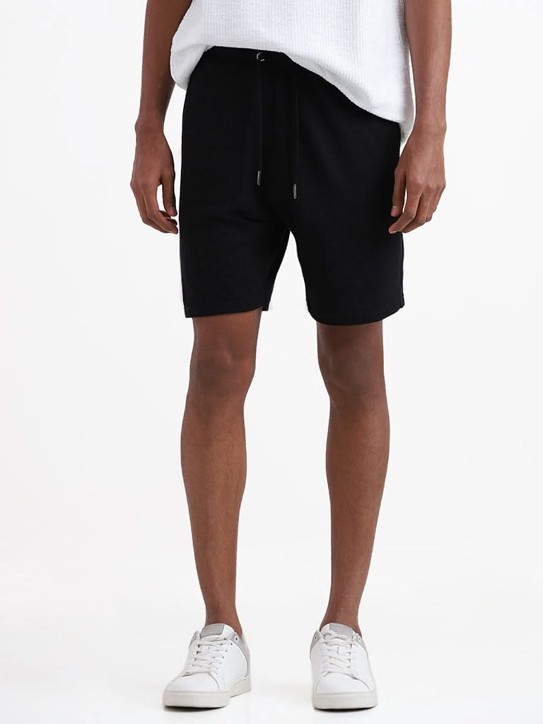 ETA Black Cotton Slim-Fit Mid-Rise Shorts