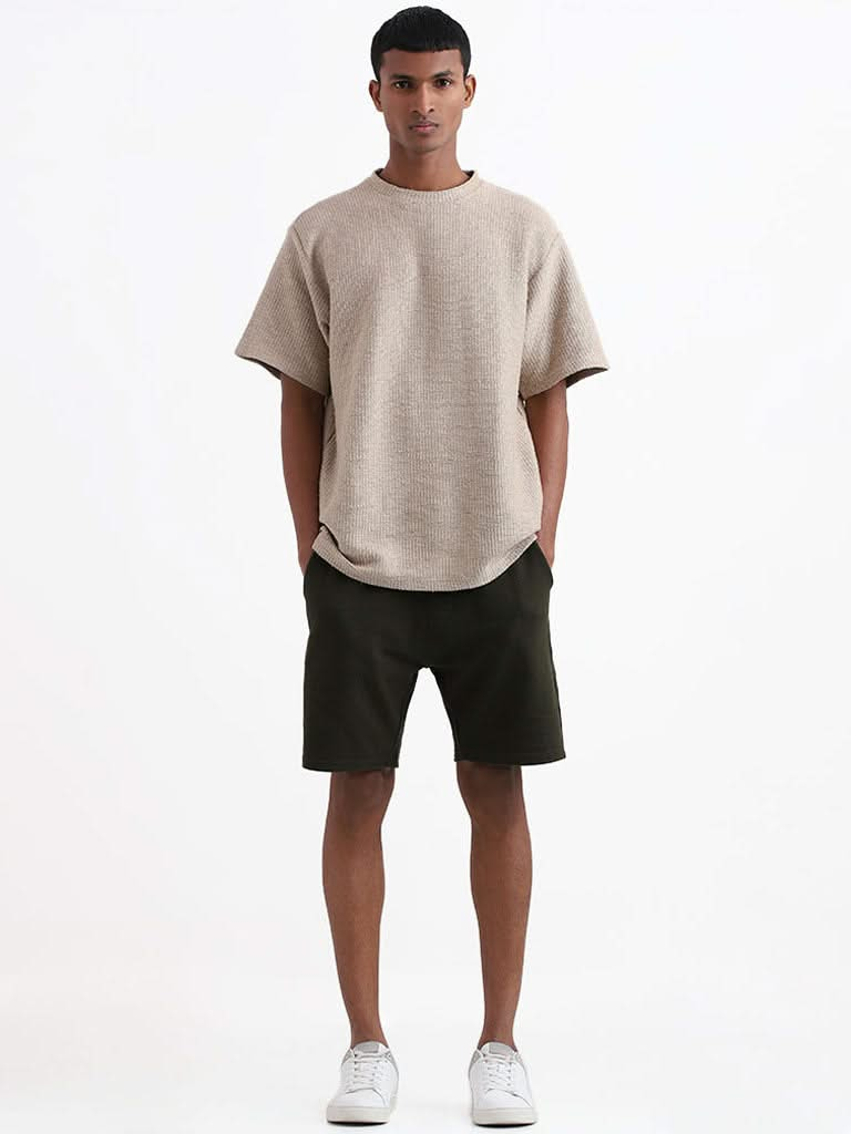 ETA Dark Olive Cotton Slim-Fit Mid-Rise Shorts