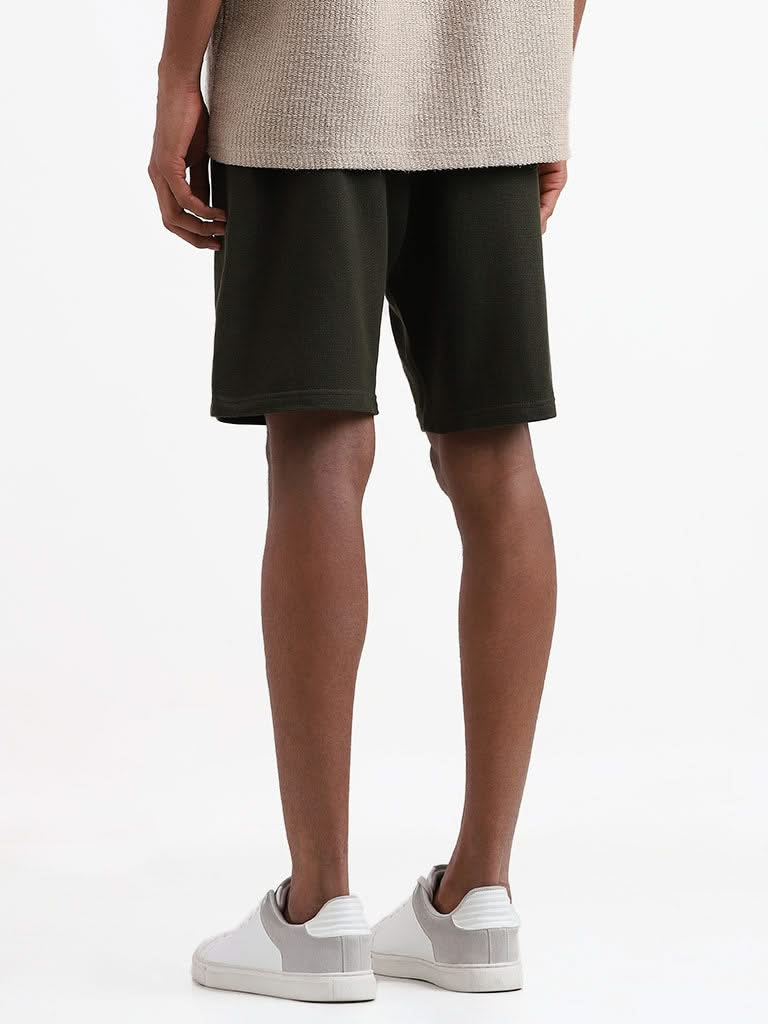 ETA Dark Olive Cotton Slim-Fit Mid-Rise Shorts