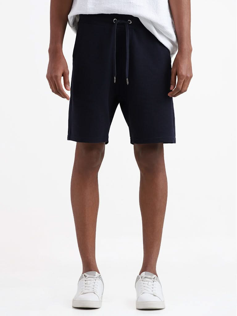 ETA Navy Cotton Slim-Fit Mid-Rise Shorts