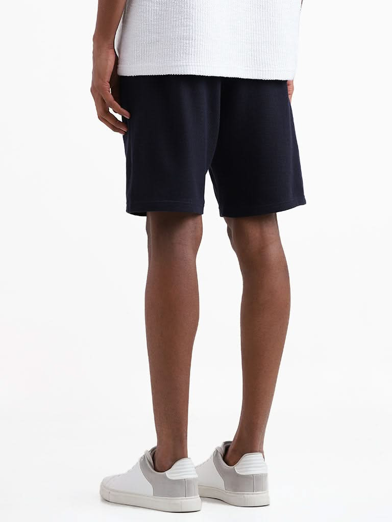 ETA Navy Cotton Slim-Fit Mid-Rise Shorts