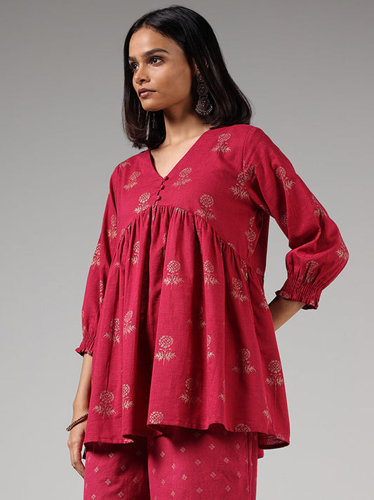 Utsa Fuchsia Floral Printed Cotton Tunic