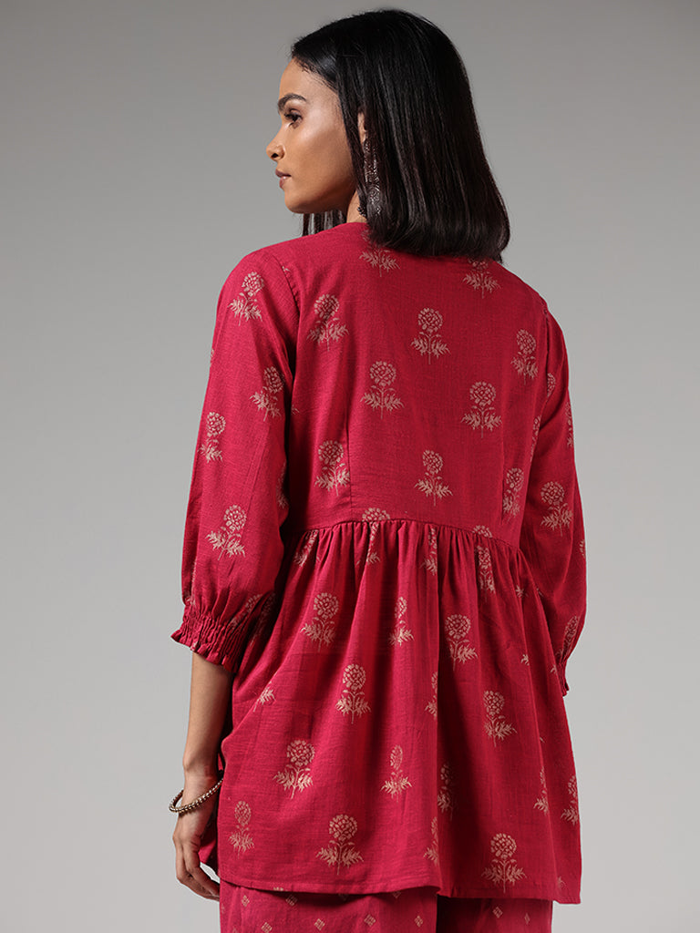 Utsa Fuchsia Floral Printed Cotton Tunic