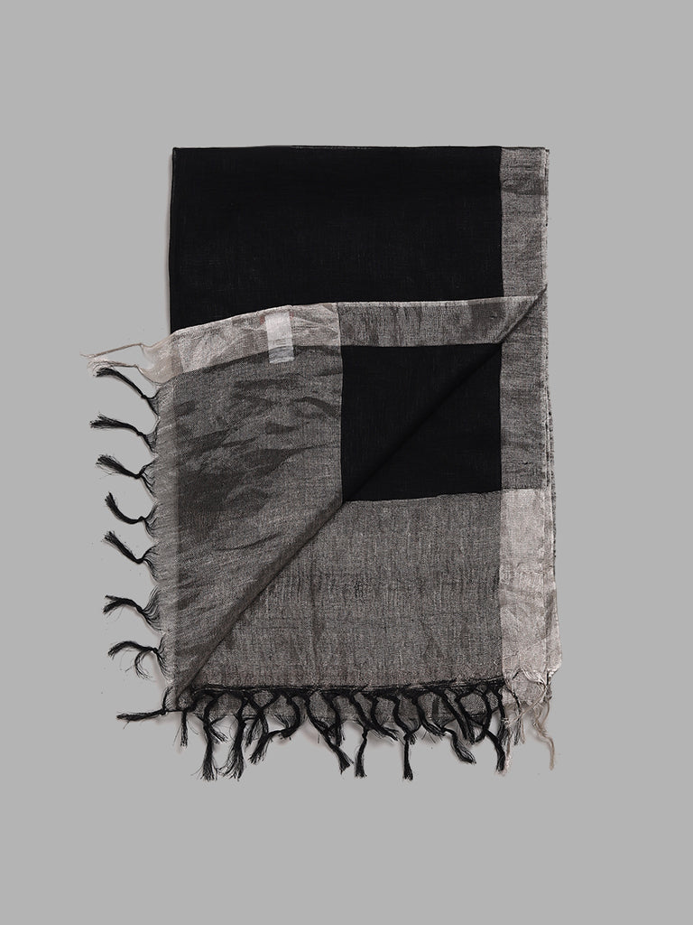 Zuba Black Solid Linen Dupatta