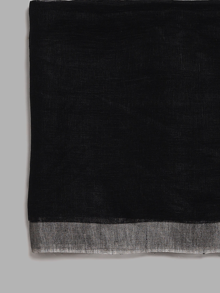 Zuba Black Solid Linen Dupatta