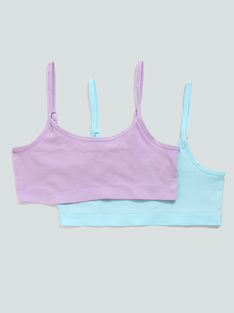 Y&F Kids Blue & Lilac Crop Tops - Pack of 2