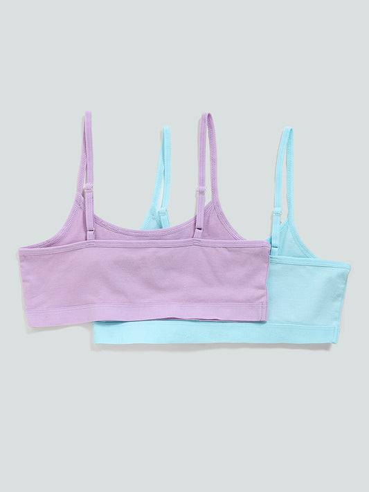 Y&F Kids Blue & Lilac Crop Tops - Pack of 2