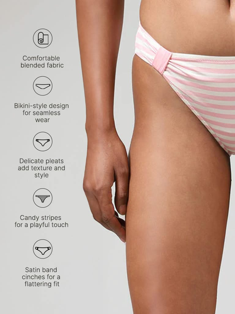 Wunderlove Light Pink Candy Striped Satin Pleated Brief