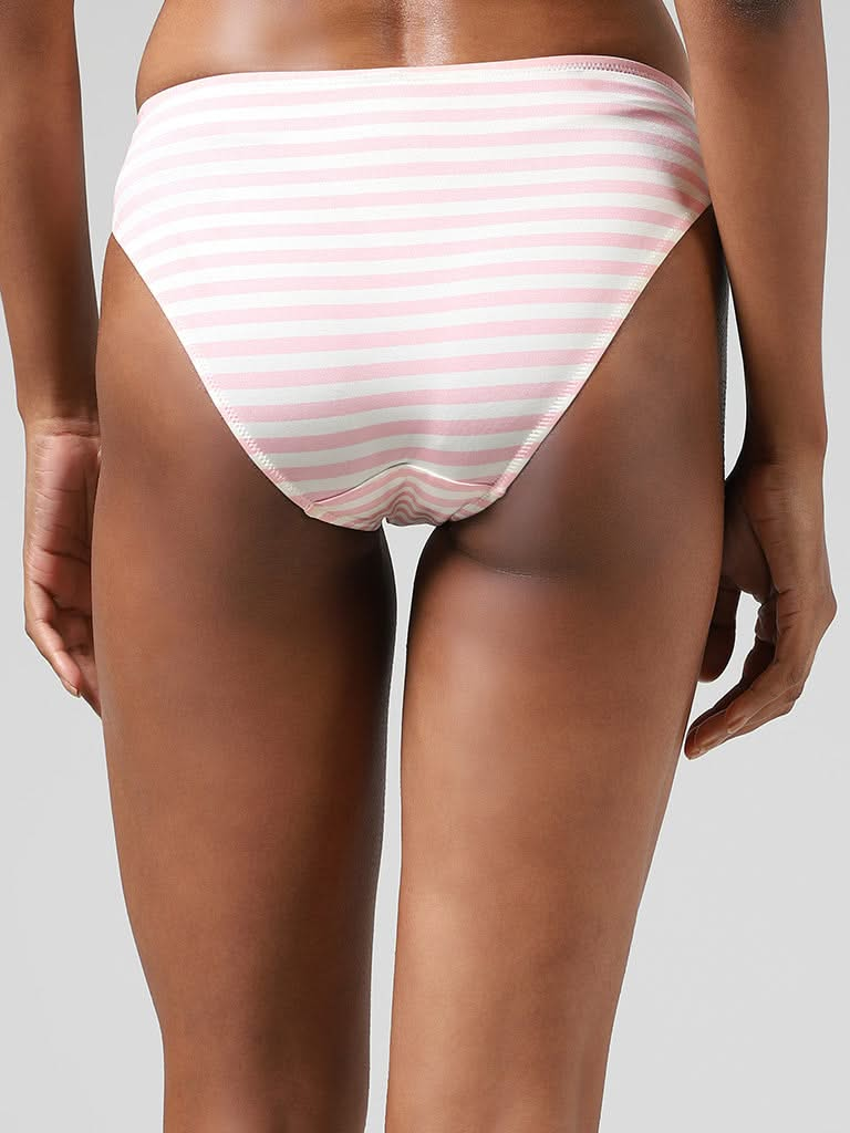 Wunderlove Light Pink Candy Striped Satin Pleated Brief