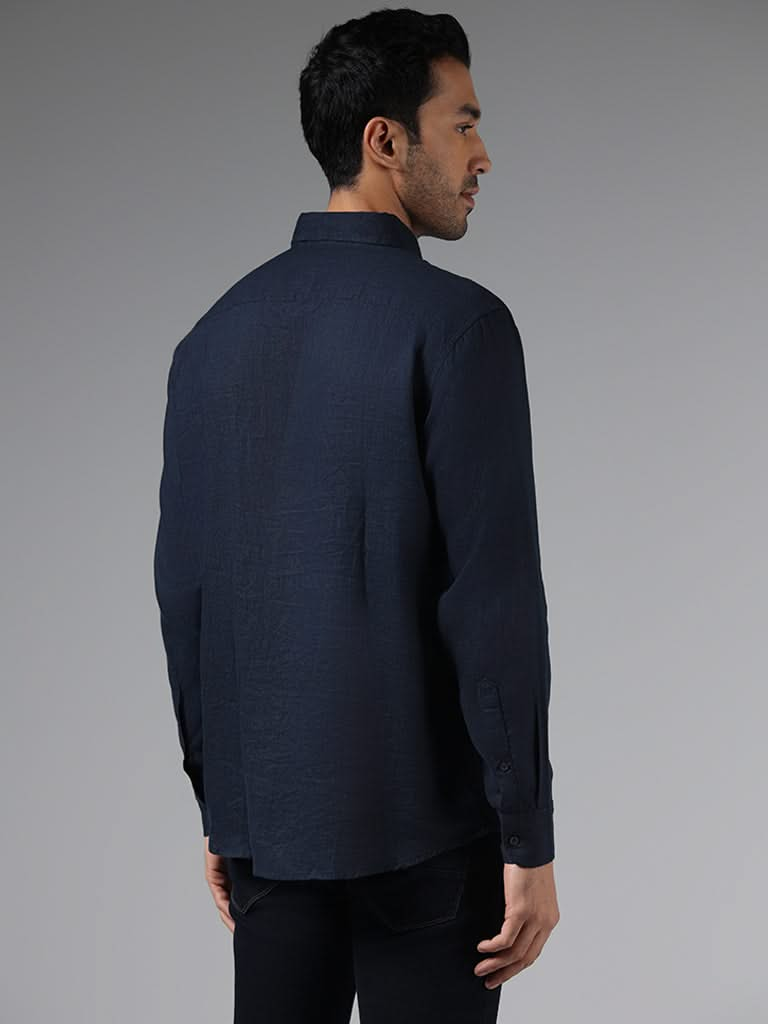 Ascot Solid Navy Relaxed-Fit Linen Shirt