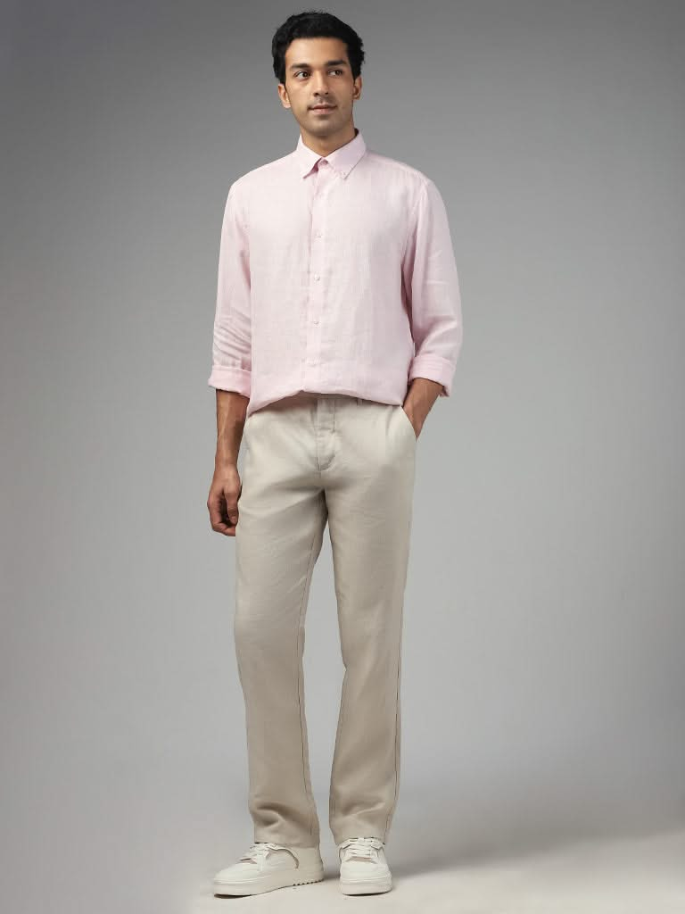 Ascot Solid Light Pink Relaxed-Fit Linen Shirt